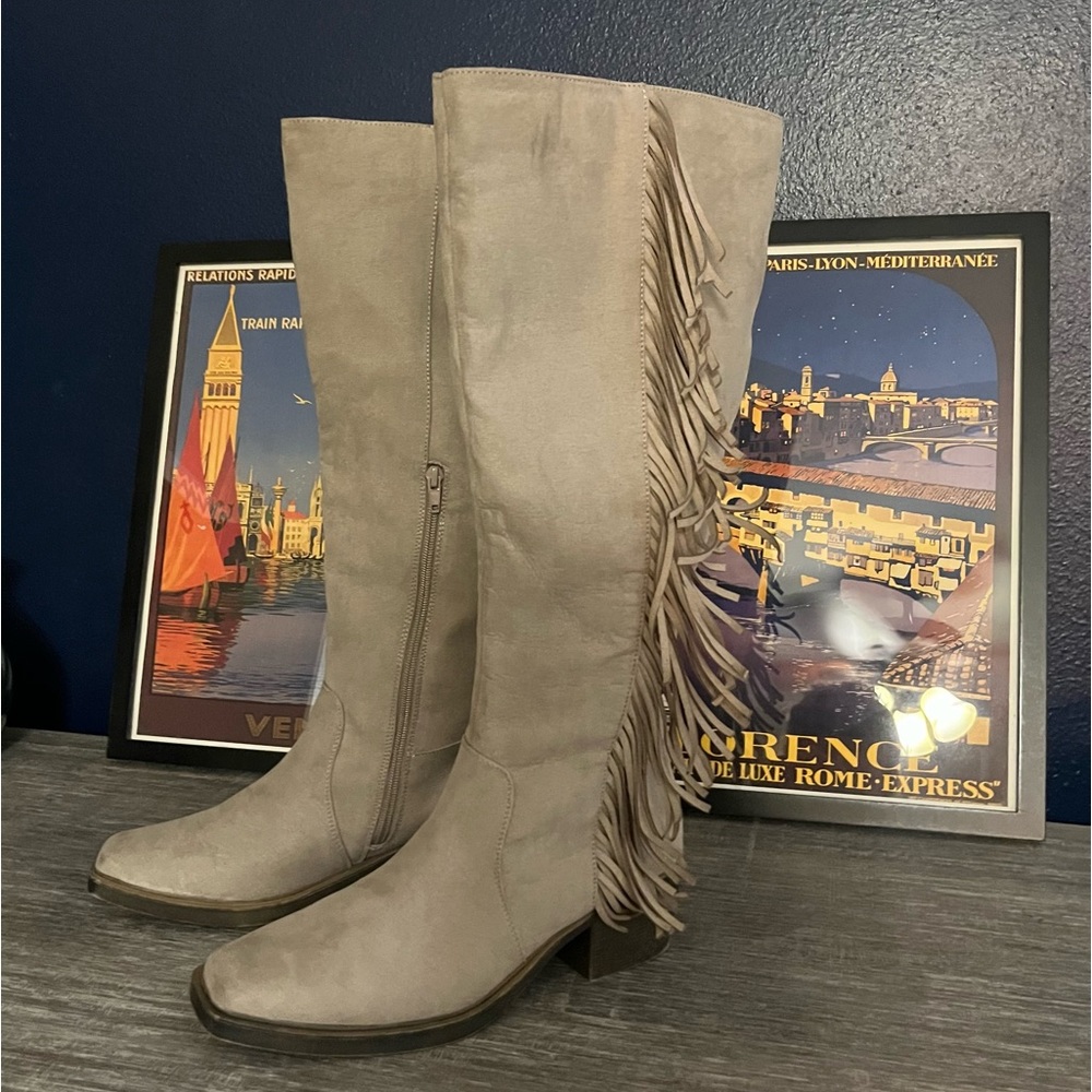 Women's Fringe Knee-High Boots | 9.5 | Western | Dark  Grey